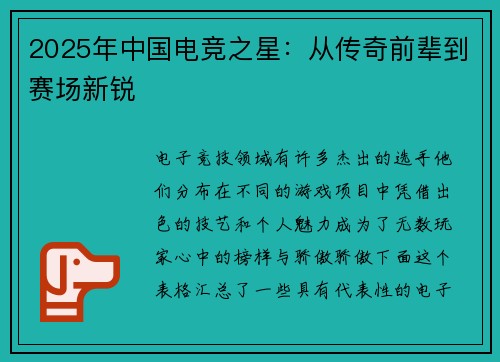 2025年中国电竞之星：从传奇前辈到赛场新锐